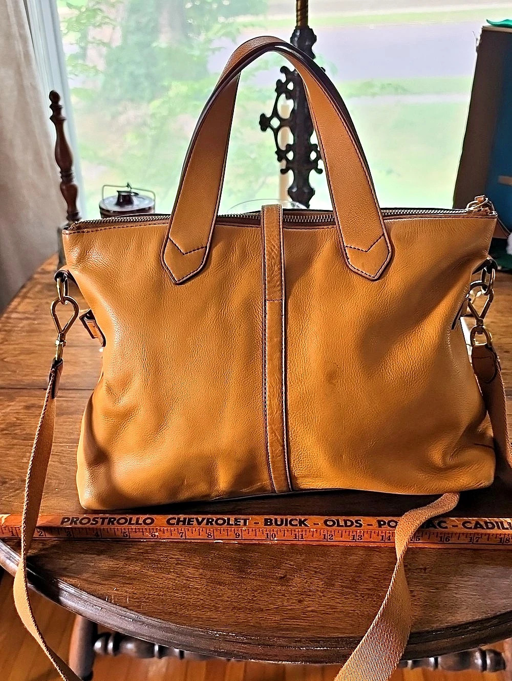Margot New York Genuine Leather Cognac Satchel Tote Crossbody Bag